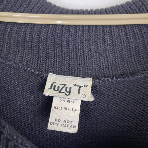 Vintage Suzy T Western Fringe Black Ribbed Star Studded Sweater Women's Medium - Picture 5 of 9